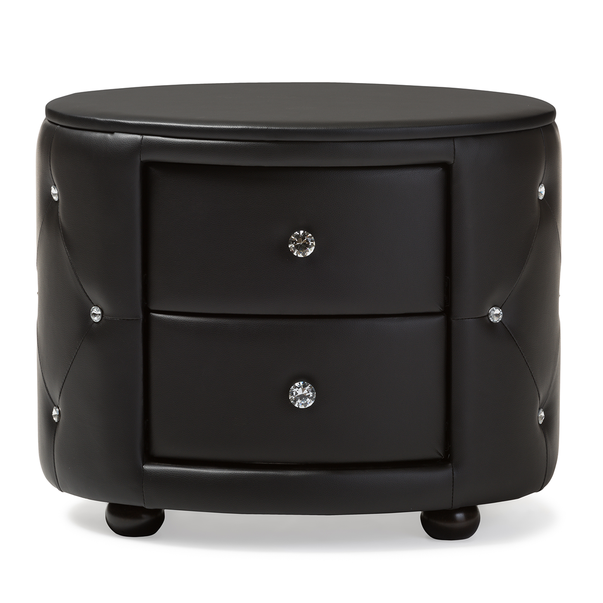 Baxton Studio Davina Hollywood Glamour Style Oval 2-drawer Black Faux Leather Upholstered Nightstand
